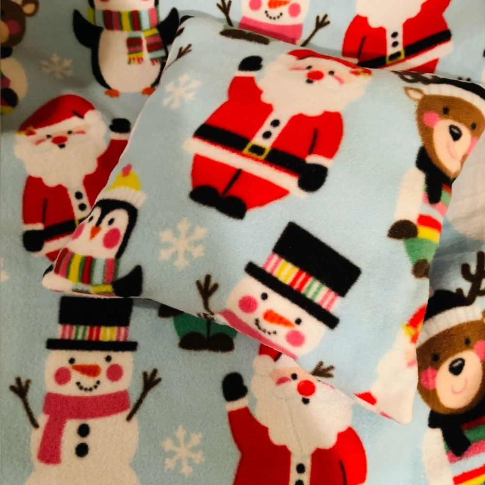 Christmas Dog Pet Blanket Pillow Set Double Fleece Large Handmade New